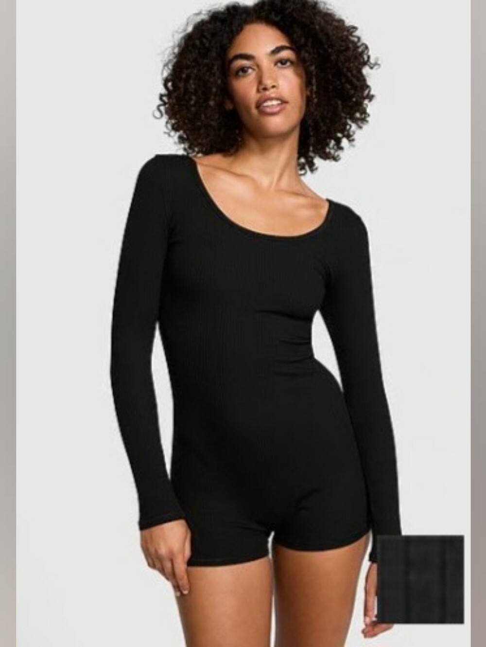 PINK Victoria's Secret Base Cotton Ribbed Long-sleeve Romper
